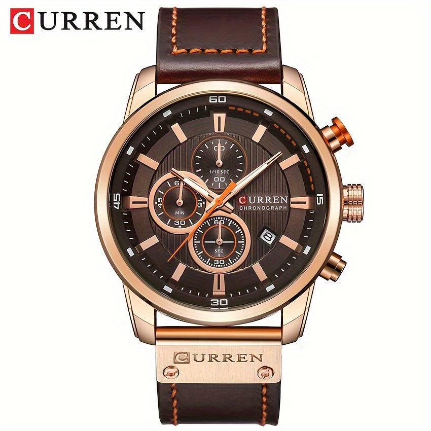 CURREN Men'S Sports with Multifunctional Timer, Faux Leather Strap