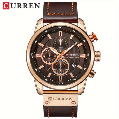 CURREN Men'S Sports with Multifunctional Timer, Faux Leather Strap