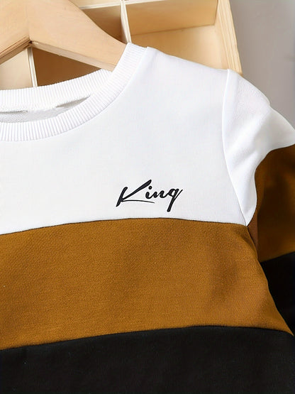 Three-color Spliced Long Sleeve Sweater and Pants Set