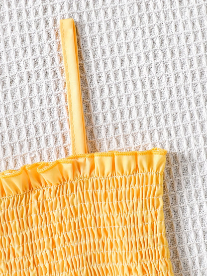 Girls' Floral Pattern Ruffled Spaghetti Suspender Dress