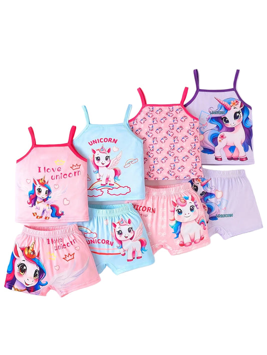 Summer Girls' 2pcs Pajama Set, Cute Cartoon Rabbit and Heart Print