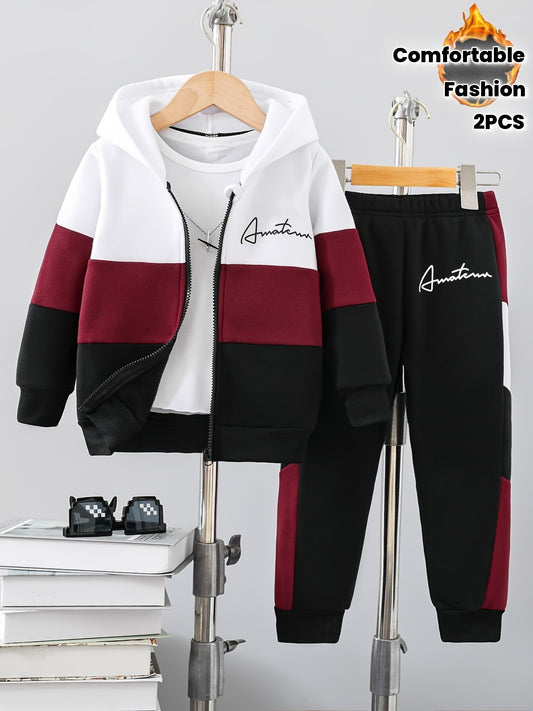 2pcs Comfortable Fleece-Lined Hoodie & Joggers Set