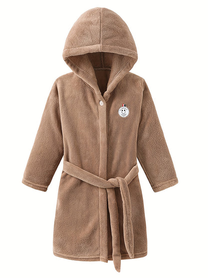 100% Polyester Flannel Fleece, Long Sleeve Solid Color Robe with Placket