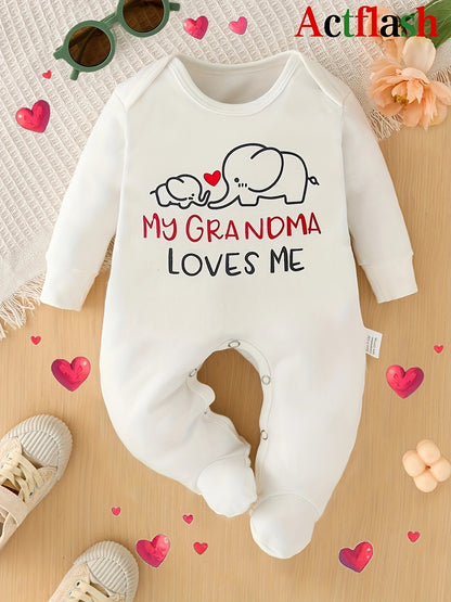 Soft White Bodysuit "My Grandma Loves Me" Elephant Design