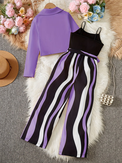 Striped Jumpsuit Set with Belt