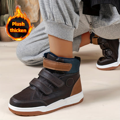 Boys' Mid-Top Fashion Sneakers with Warm Plush Lining