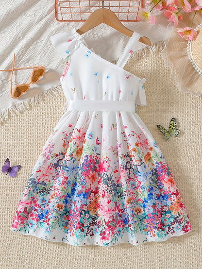 Charming Girls' Summer Dress with Butterfly & Floral Print