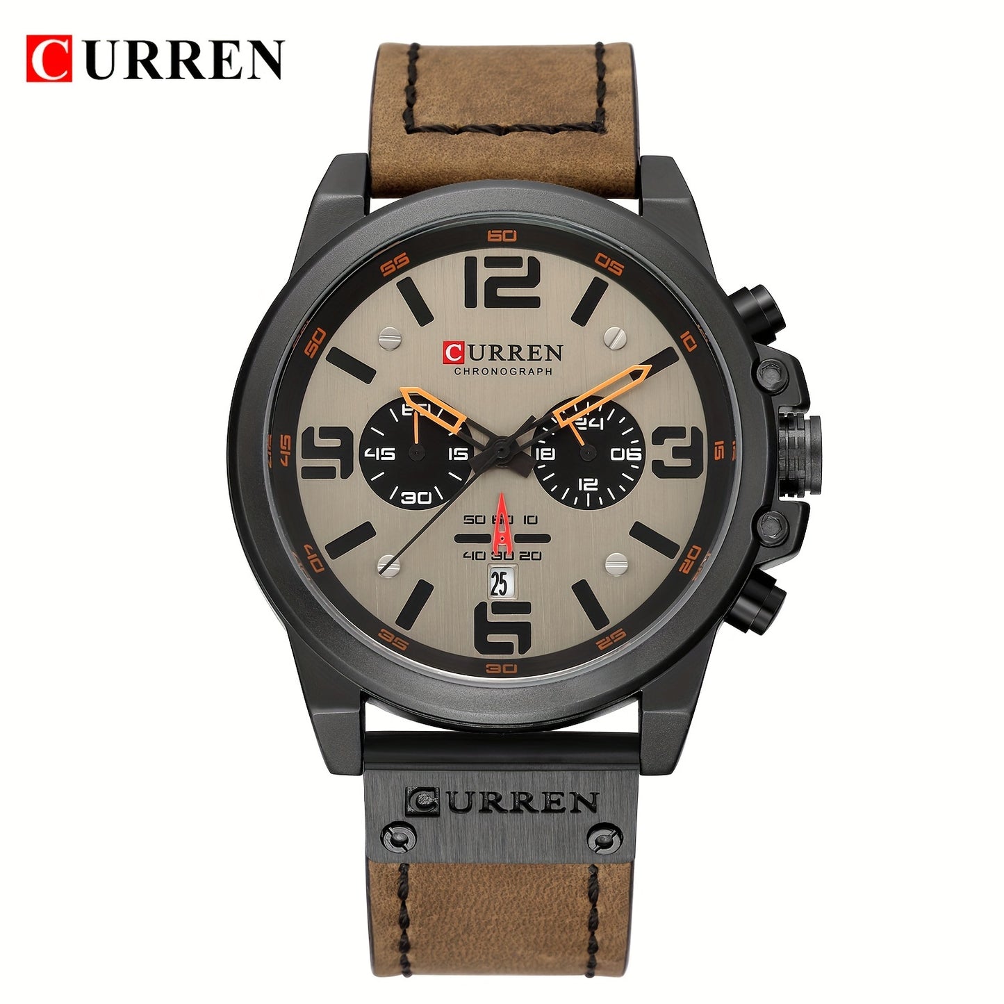 CURREN Men'S Sports with Multifunctional Timing, Waterproof Faux Leather Strap