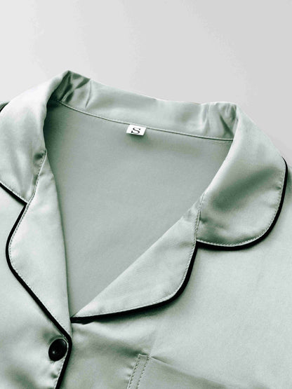 Women's Solid Satin Casual Pajama Set, Short Sleeve