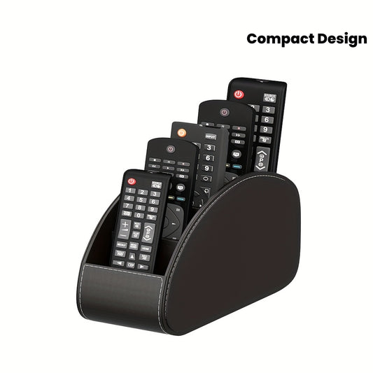 1pc Black Faux Leather Remote Control Holder with 5 Compartments