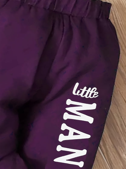 2pcs Boys' Hooded Long-Sleeve Letter Print Bodysuit