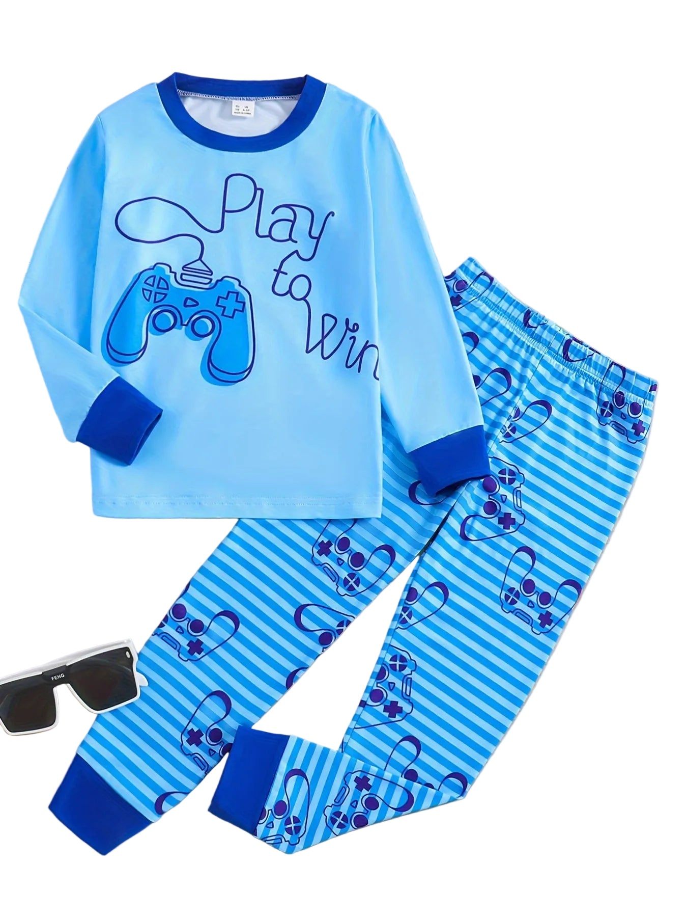 Long Sleeve Top Pajamas with Striped Pants