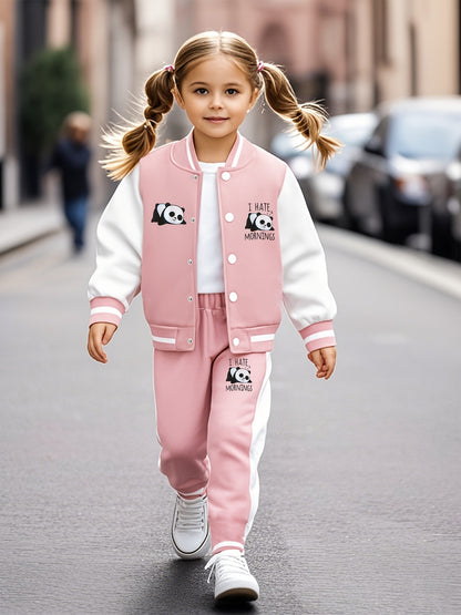 Cozy 2pcs Girls' Varsity Jacket & Jogger Set