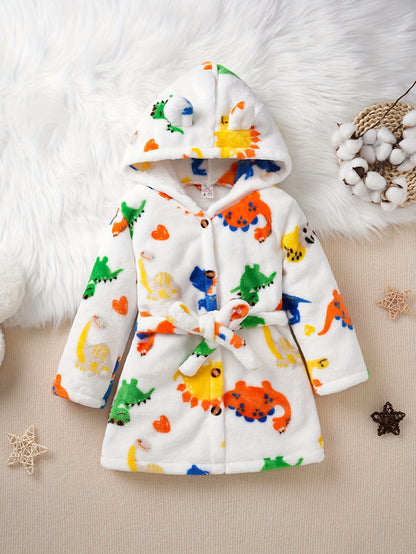 Cozy Girls' Hooded Fleece Robe with Cartoon Print