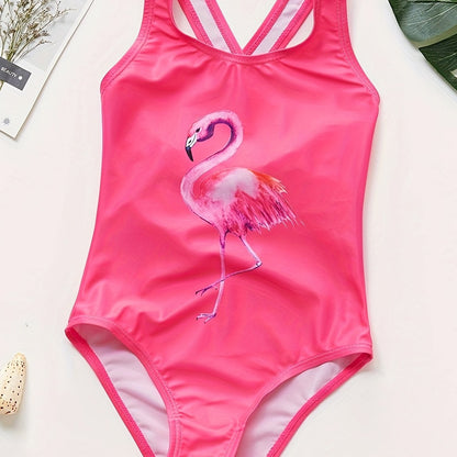 Summer Beach 1-piece Criss Cross Back Swimsuit | Sweet Girls Flamingo Graphic