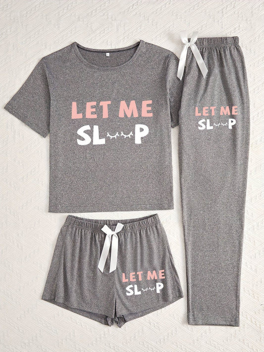 3pcs Women'S Pajama Set, Polyester Sleepwear