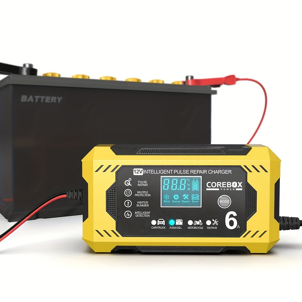 COREBOX 12V 6A Smart Battery Charger with LCD Display