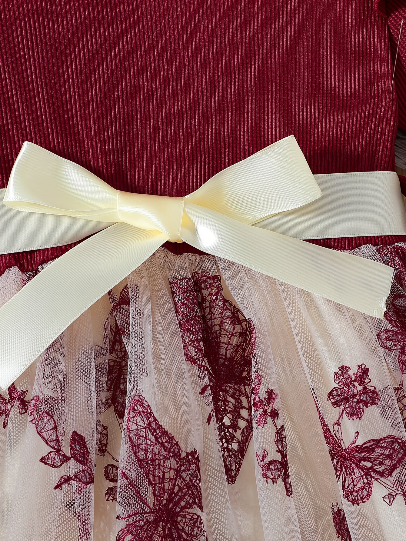 Girls Short Sleeve Bowknot Decor Mesh Tutu Dress