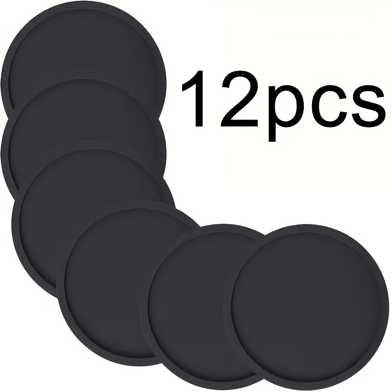 [Space-saving Silicone Coasters] 12pcs Set Space-saving, Non-slip Black Silicone Coasters with Storage Rack - Durable Beverage Mats for Table Protection and Home Decoration