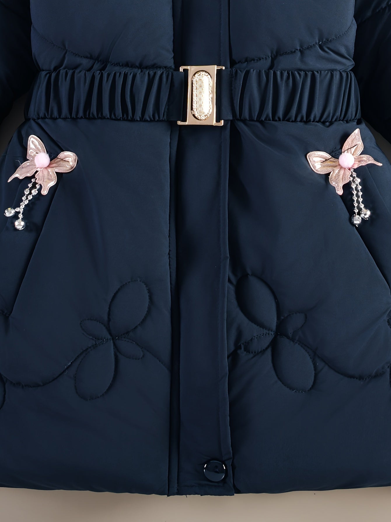 Dark Navy Blue Polyester Girls' Winter Jacket