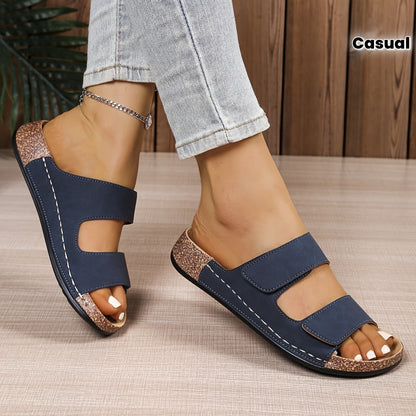 Women's Comfort Slide Sandals with Arch Support - Double Straps, Soft Sole