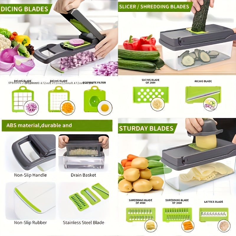 Vegetable Onion Chopper, Kitchen 16in 1 Food Chopper 8 Blades Cutter with Container