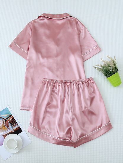 Women'S Plus Size Pink Satin Set with Bow Detail