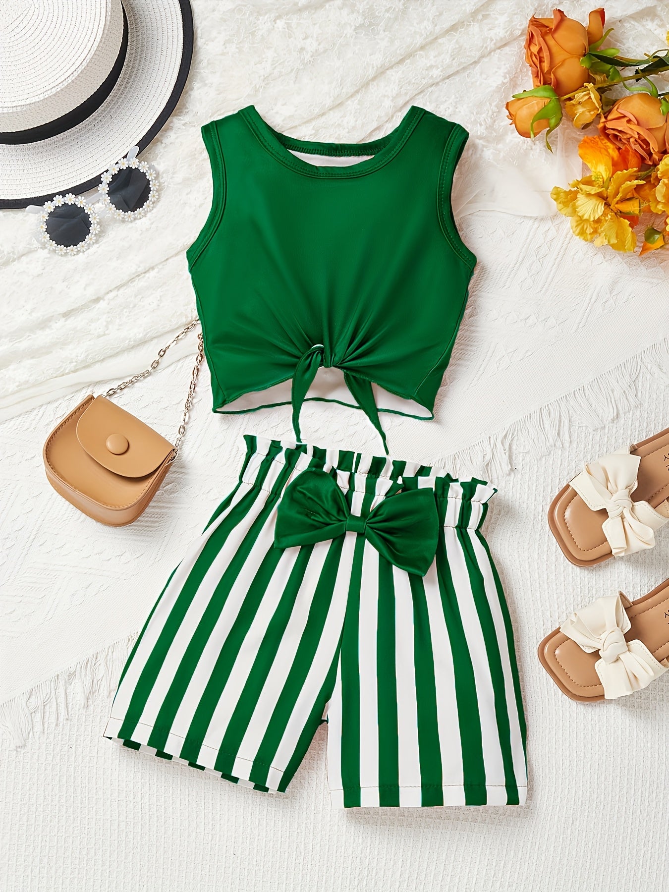 Girls' Pink Striped Shorts & Sleeveless Top Set