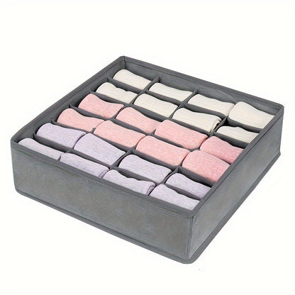Gray Fabric Storage Boxes | Foldable & Stackable Organizer with 24 Compartments for Socks