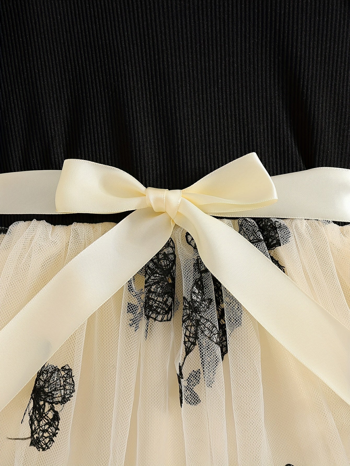 Girls Short Sleeve Bowknot Decor Mesh Tutu Dress