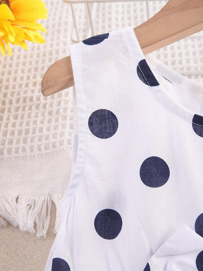 Girls' Bohemian Polka Dot Sleeveless Dress