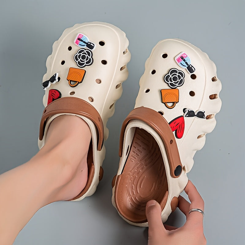 Women'S Casual EVA Clog Shoes with Heart & Floral Accents - Breathable Round-Toe Design